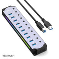 "Hub USB 10 em 1 com Switches Individuais e Iluminação RGB -