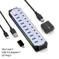 "Hub USB 10 em 1 com Switches Individuais e Iluminação RGB -