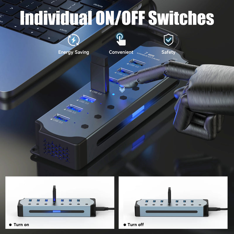 "Hub USB 10 em 1 com Switches Individuais e Iluminação RGB -