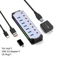 "Hub USB 10 em 1 com Switches Individuais e Iluminação RGB -