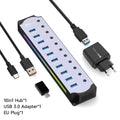 "Hub USB 10 em 1 com Switches Individuais e Iluminação RGB -