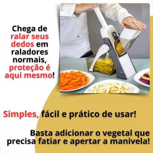 Cortador e Fatiador Ajustável 5 em 1 Seguro e Fácil de Usar para Legumes e Vegetais